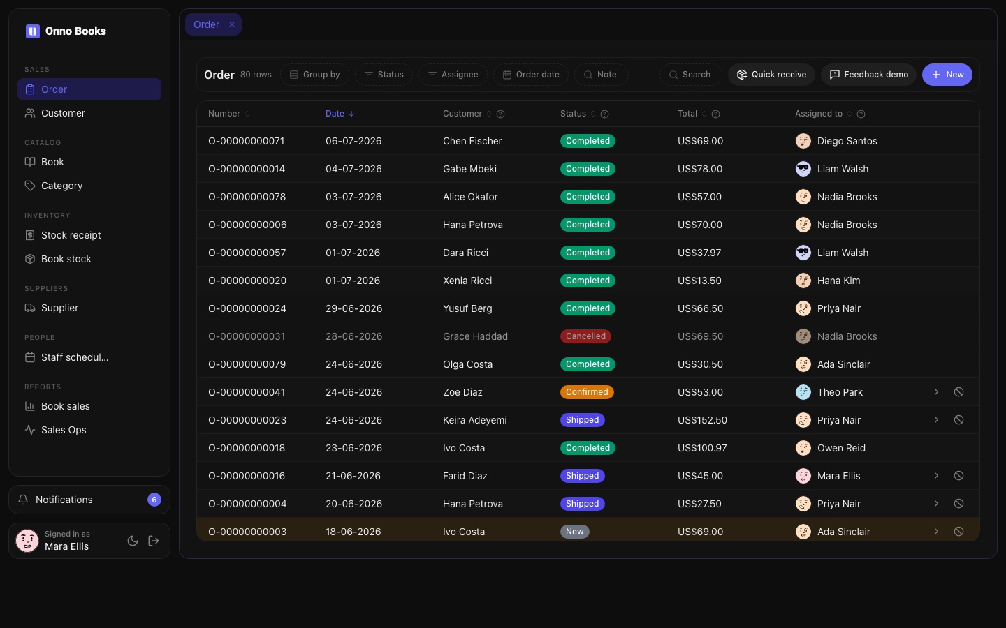 Desktop view of the onno live demo